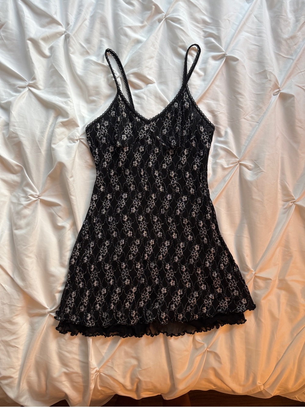Hanna Black Floral Lace Chemise with Spaghetti Straps Sleep Lingerie Silver